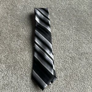 Apt. 9 Black and Grey Striped Tie with Tie Clip NWT